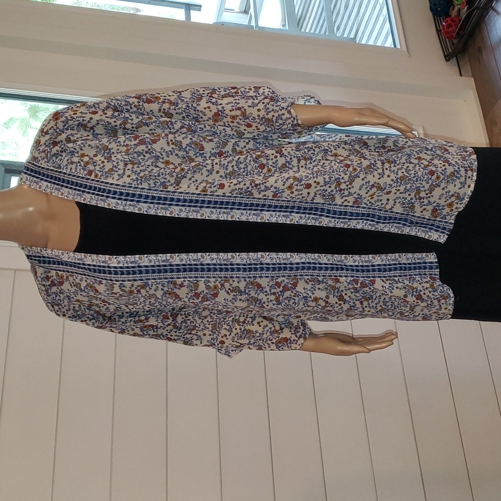 Kimono flowers multi reds, orange cream blue mid length one size